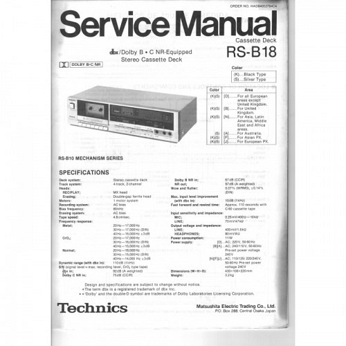 Cassette Deck  RS-B18   Technics  Serv..
