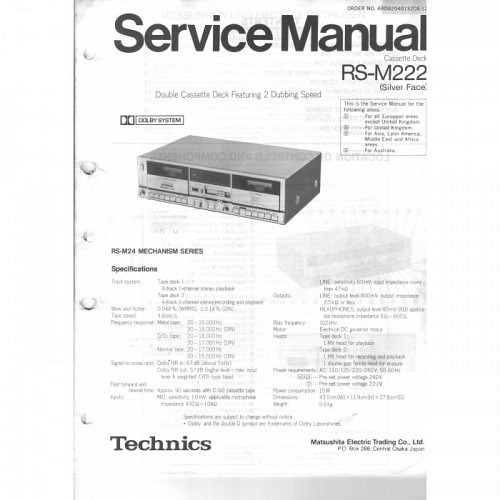 Cassette Deck  RS-M222   Technics  Ser..