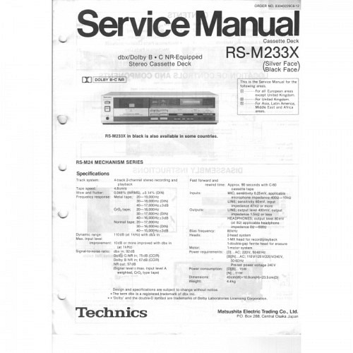 Cassette Deck  RS-M233X   Technics  Se..