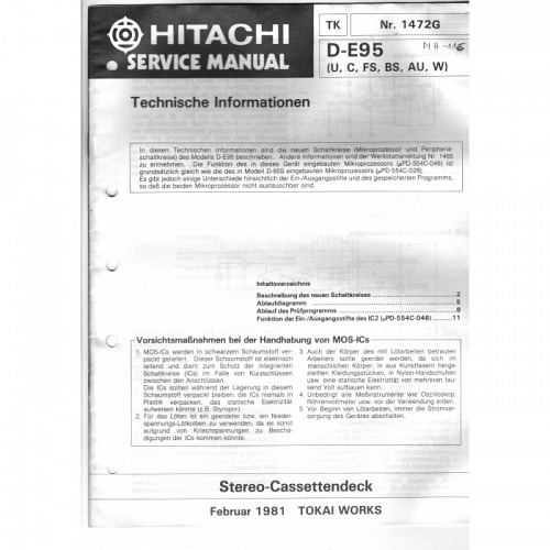 Cassette Deck  D-E95 Technische info. ..
