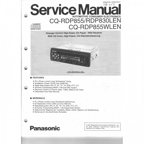 Panasonic CQ-RDP855/RDP830LEN Servicem..