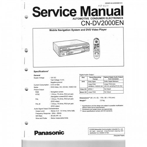 Panasonic CN-DV2000EN  Servicemanual 