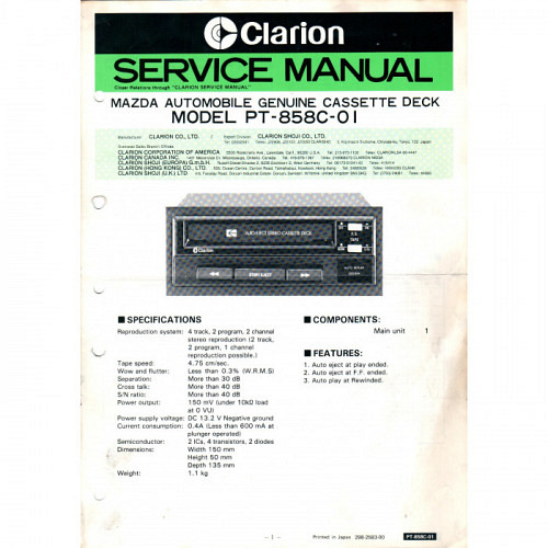 Clarion PE-858C-01 Car Cassette Player..