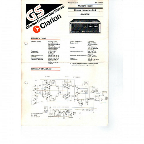 Clarion Model GD-502E Car Cassette Pla..