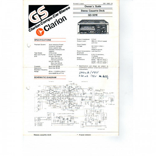 Clarion Model GD-501E Car Cassette Pla..