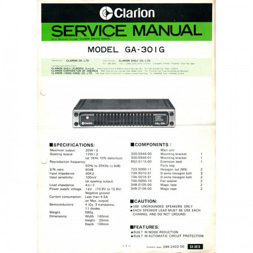 Clarion Model GA-301G Car Power Amp Se..