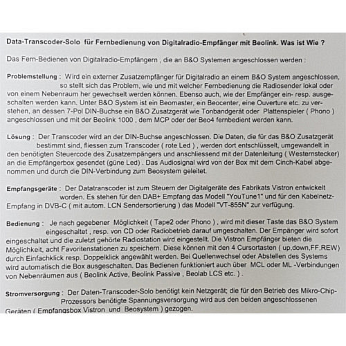 Data Transcoder-Solo für B&O Systeme