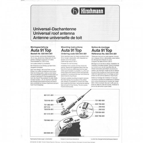 Dachantenne Hirschmann AUTA 91 TOP 920..