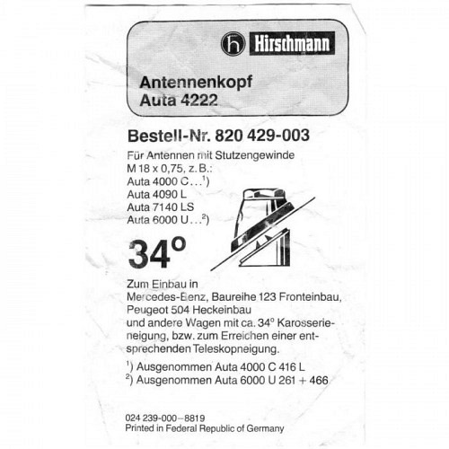 Antennenkopf  AUTA4222  Hirschmann 820..