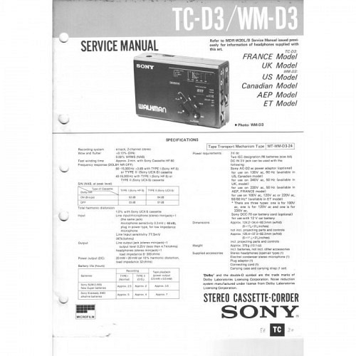 Service-Manual Sony TC-D3/WM-D3