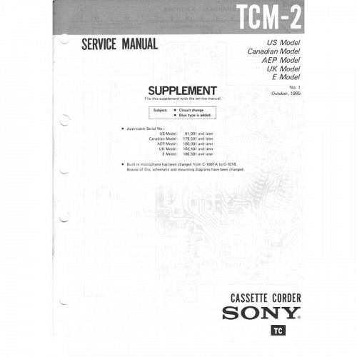 Service-Manual Sony TC-M2 Supplement