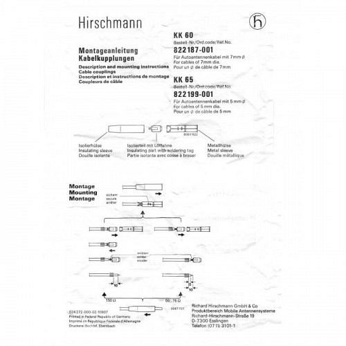 KK60 Kabelkupplung Hirschmann