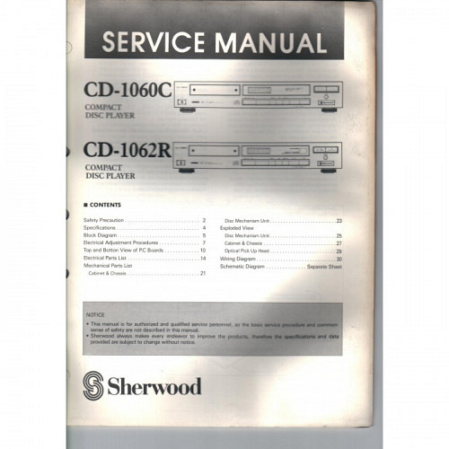 Sherwood CD-1060C / CD-1062R CDPlayer  Servicemanual