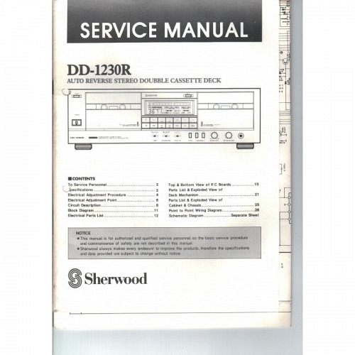 Sherwood DD-1230R Cassette Deck  Servicemanual