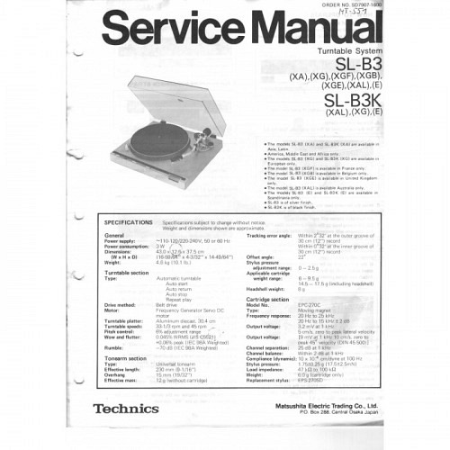 Turntable SL-B3   Technics  Service Manual