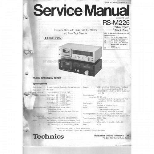 Cassette Deck  RS-M225   Technics  Service Manual