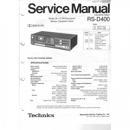 Cassette Deck  RS-D400   Technics  Service Manual