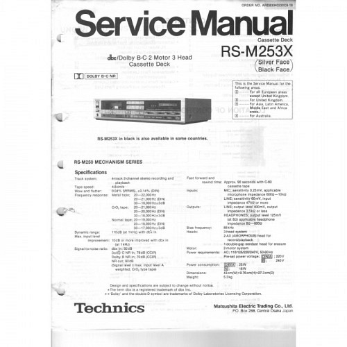 Cassette Deck  RS-M253X   Technics  Service Manual