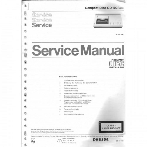 Compact Disc  CD 100/00/05   Philips  Service Manual