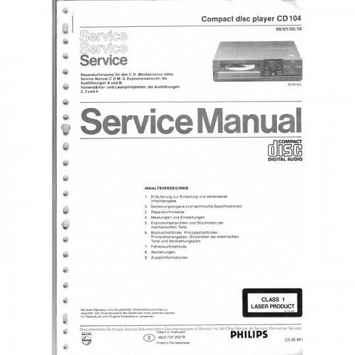 Compact Disc  CD 104   Philips  Service Manual