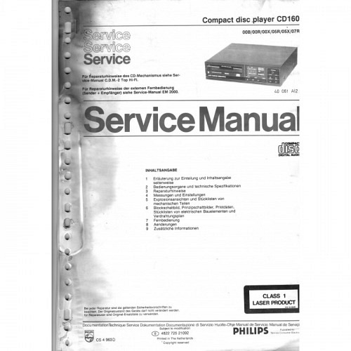Compact Disc  CD 160   Philips  Service Manual