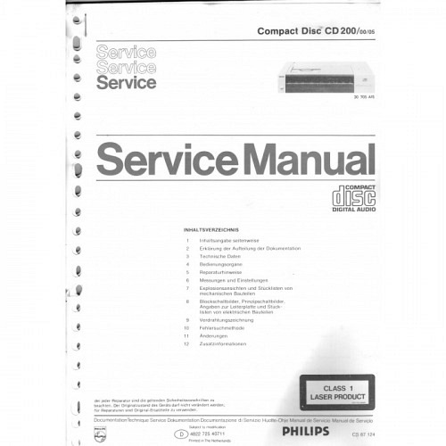 Compact Disc  CD 200/00/05   Philips  Service Manual