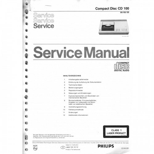 Compact Disc  CD 100 (00/05/30)   Philips  Service Manual
