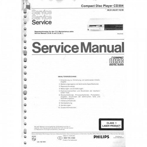 Compact Disc  CD 304 (CDM 0&1)  Philips  Service Manual
