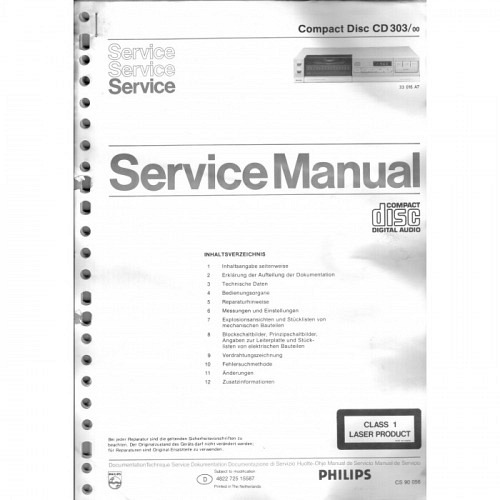 Compact Disc  CD 303 /00  Philips  Service Manual
