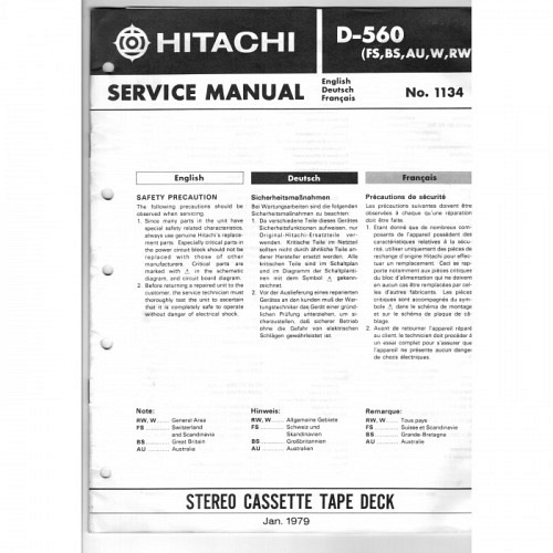 Cassette Deck  D-560  Hitachi Service Manual