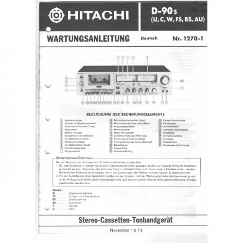 Cassette Deck  D-90s  Hitachi Service Manual