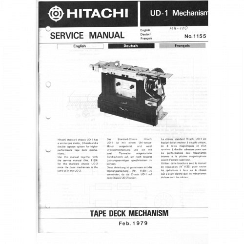 Cassette Deck Mechanism   UD-1  Hitachi Service Manual