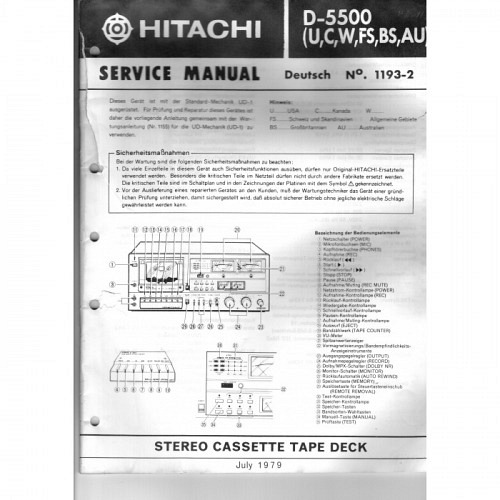 Cassette Deck  D-5500.  Hitachi Service Manual