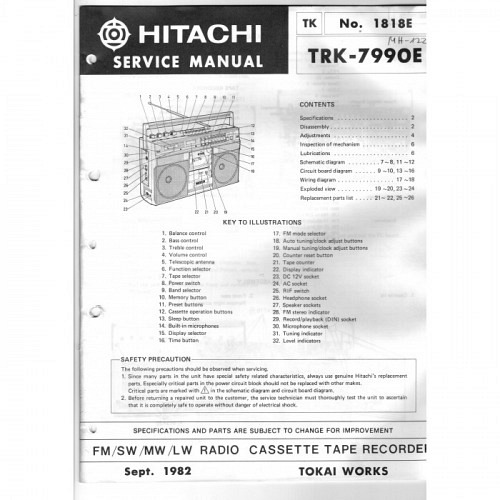 Stereo Tape Recorder TRK-7990E.  Hitachi Service Manual