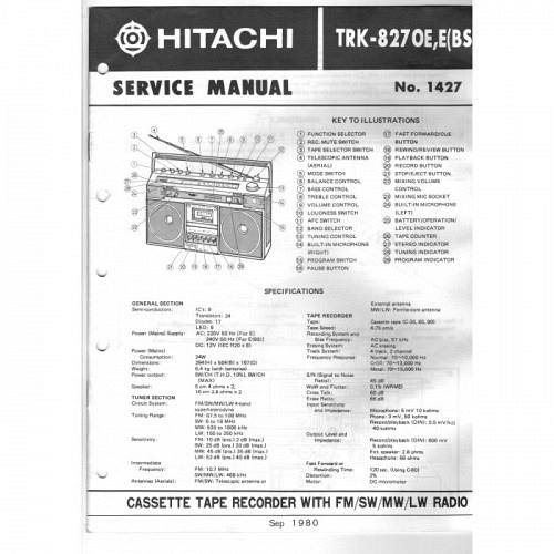 Stereo Tape Recorder TRK-8270E  Hitachi Service Manual