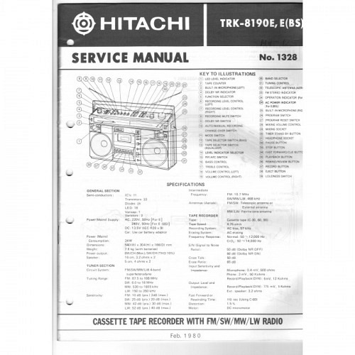 Stereo Tape Recorder TRK-8190E  E(BS) Hitachi Service Manual