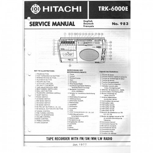  Tape Recorder TRK-6000E  Hitachi Service Manual