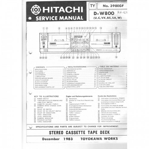  Stereo Tape Recorder D-W800  Hitachi Service Manual