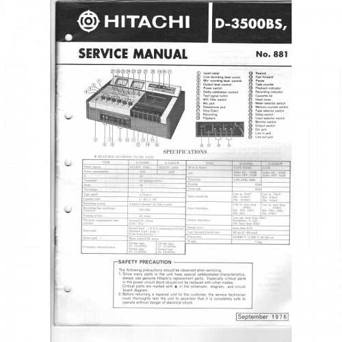  Tape Recorder D-3500BS  Hitachi Service Manual