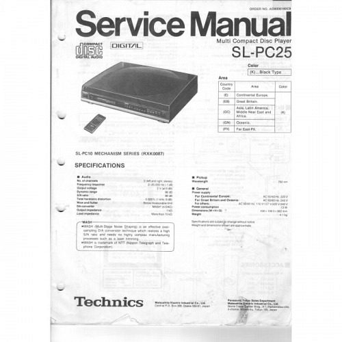Multi Compact CD Player SL-PC25   Technics  Service Manual