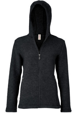 Damen-Jacke mit Kapuze, schwarz melange