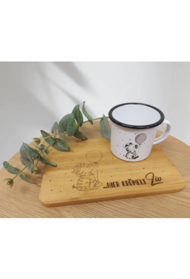 Set: Emaille Tasse, Bambus/Buchen Früh..