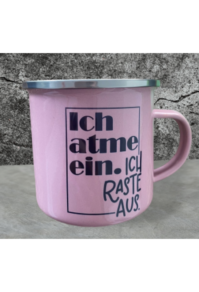 Emailletasse rosa mit Wunschmotiv und ..