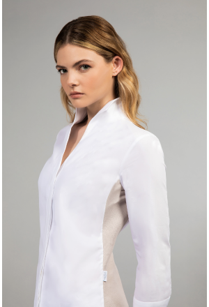 Bluse Kelchkragen mit Einsatz white/sand