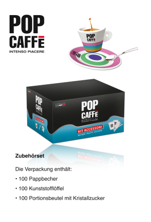 Zubehörset / 100 Pappbecher, 100 Kunststofflöffel, 100 Portionsbeutel mit Kristallzucker