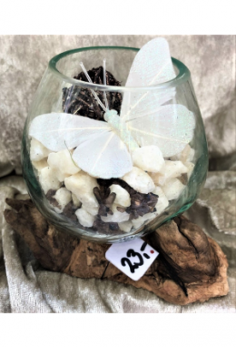 Kleines Schmelzglas auf Holz Weiss  