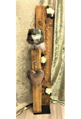 Windlicht auf Holz mit LED Kette   