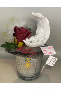 Babyengel auf Achatscheibe LED