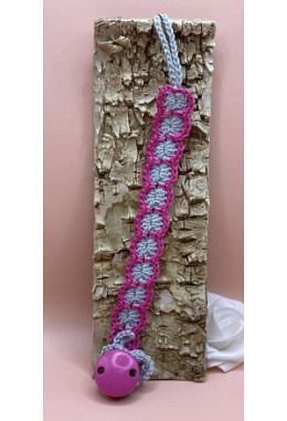 Nuggikette  silber / pink gehäkelt