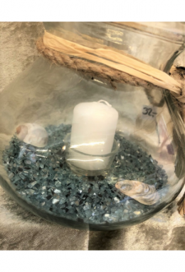 Windlicht in Türkies blau mit Kerze